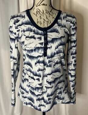 Spyder Women's Blue White Glacier Print Long Sleeve Thermal Shirt Size S/P
